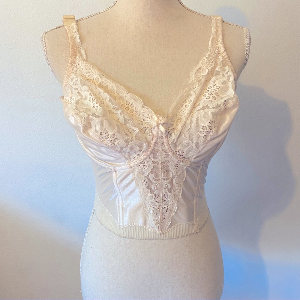 Vintage Va Bien unpadded lace bustier corset bra 36DD